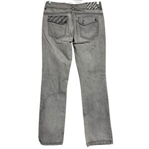 Volcom Jeans Womens 9 Grey Straight Leg Striped Flap Back Pockets Low Rise